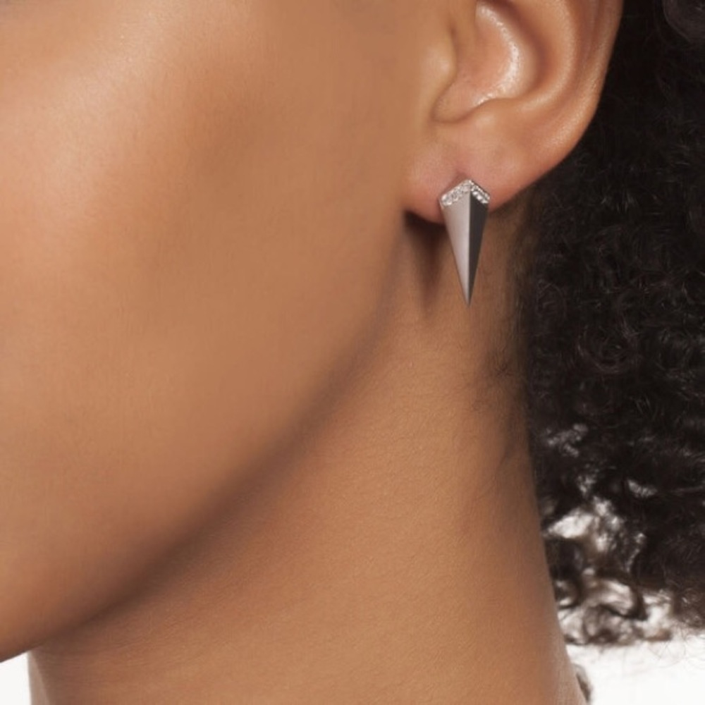 Black Spike Drop Stud Earrings with Pavé Top